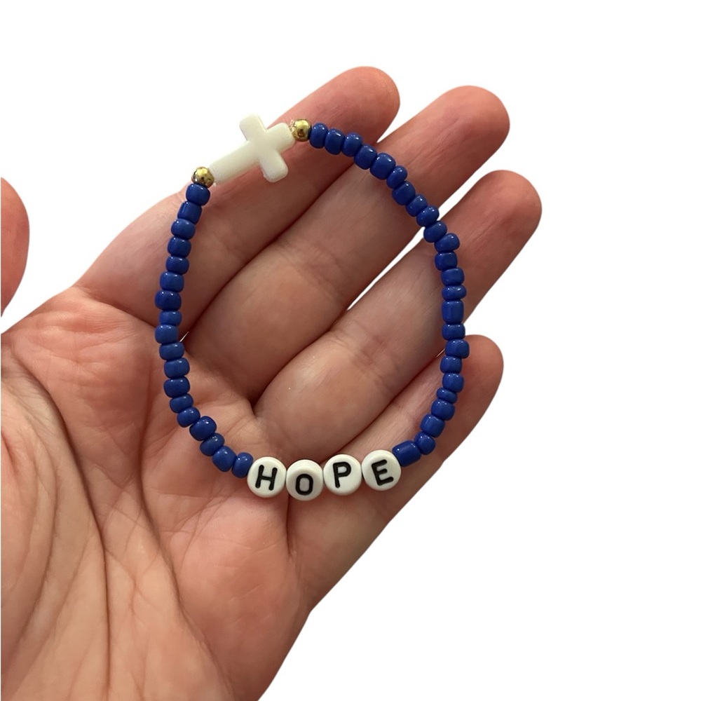 Religious “Hope” Beaded Bracelet with Cross Charm